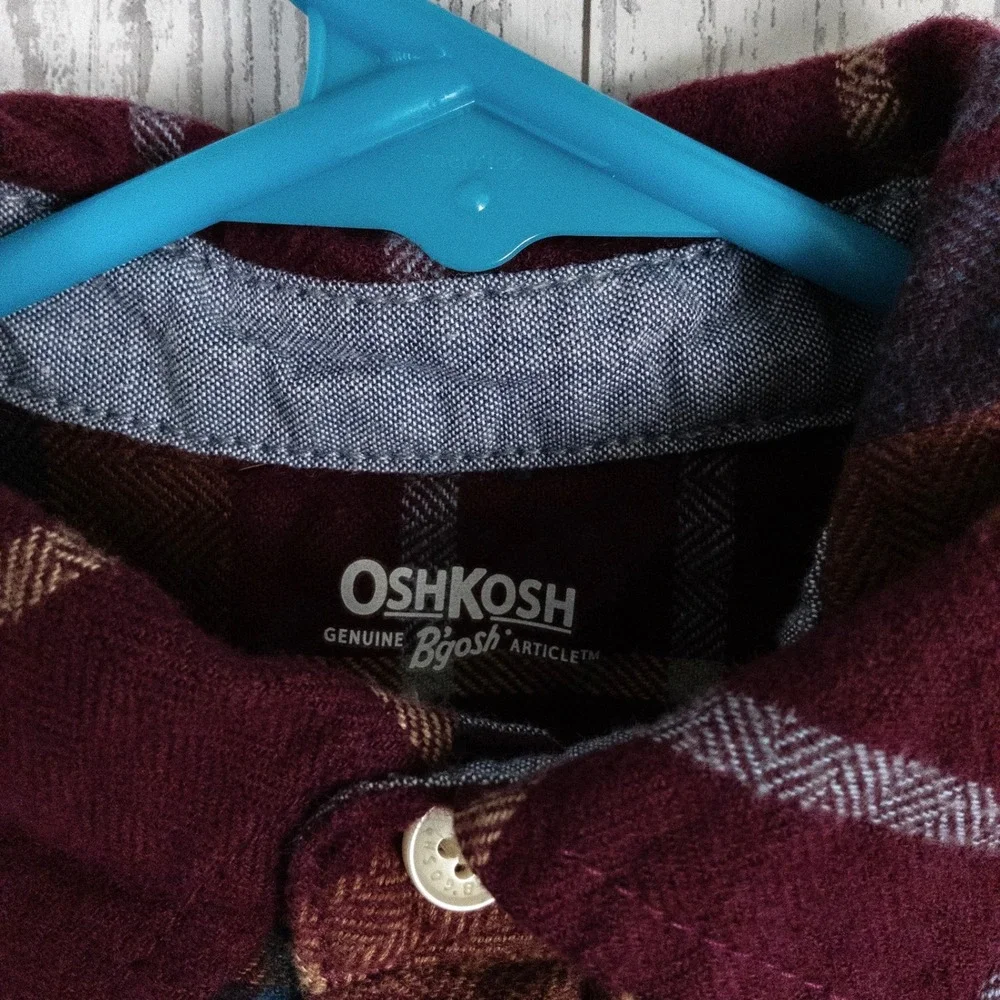 OshKosh B'gosh Boys 5/5A Plaid Flannel Button Up Shirt Long Sleeve Cotton Fall